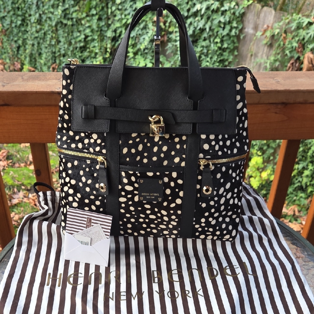Henri Bendel Jetsetter Black & White Calf Hair Backpack. New!